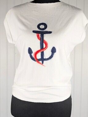 Aaeda White Dolman Knit Top with Felted Nautical Anchor Size XS